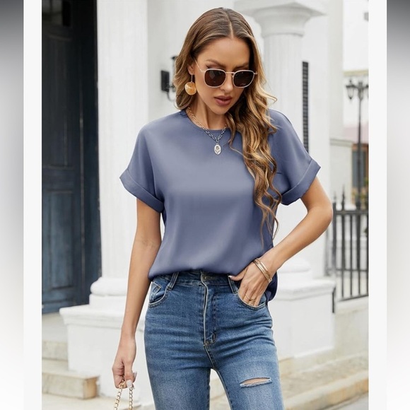 New Buckle Stone Grey Oversized Roll Sleeve Blouse - Picture 3 of 7